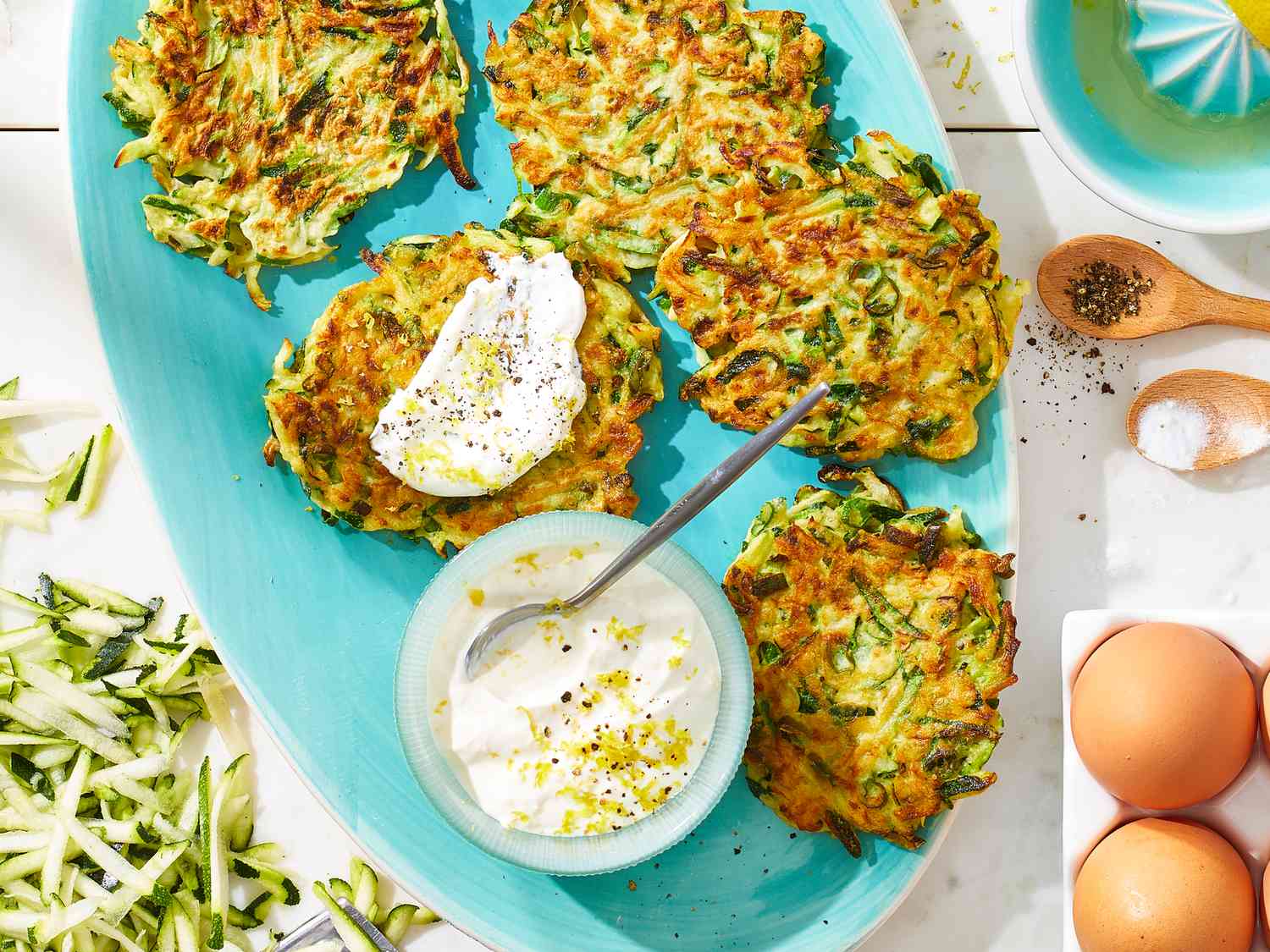 Zucchini Fritters with Lemony Sour Cream Recipe