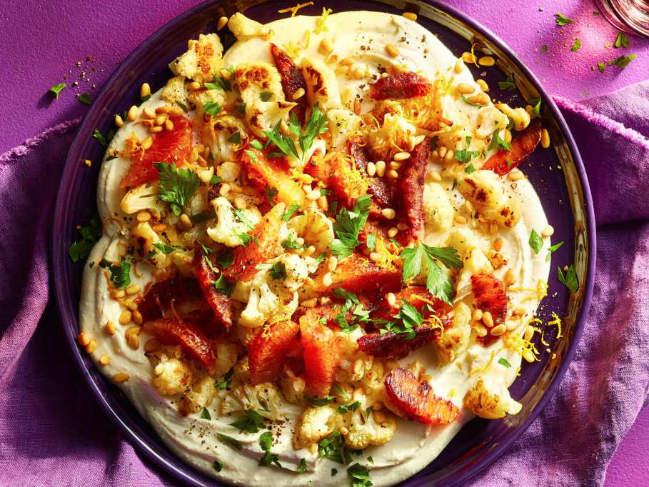 Roasted Cauliflower Florets with Blood Oranges and Whipped Feta Recipe