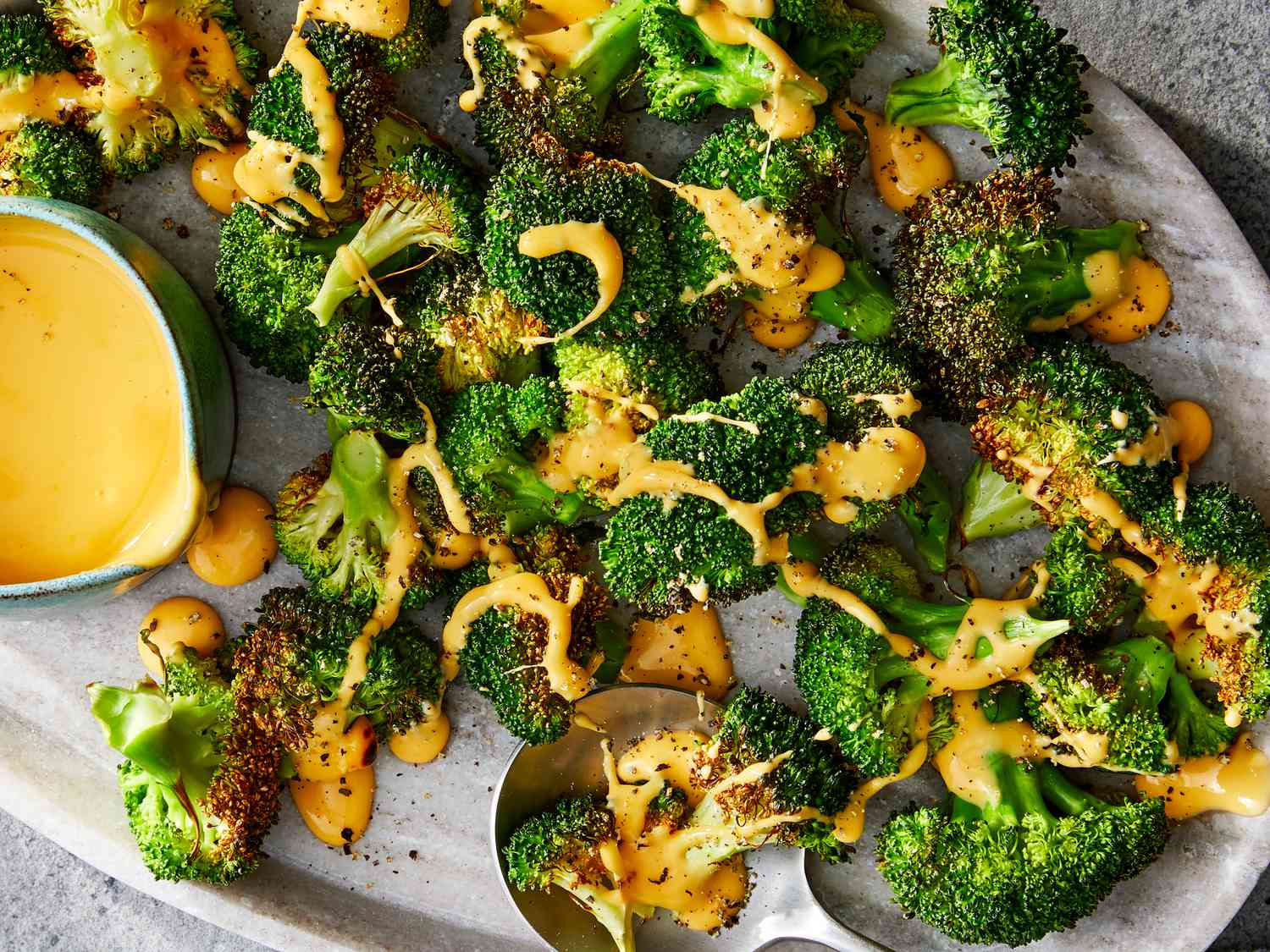 Air-Fryer Roasted Broccoli with Cheese Sauce Recipe