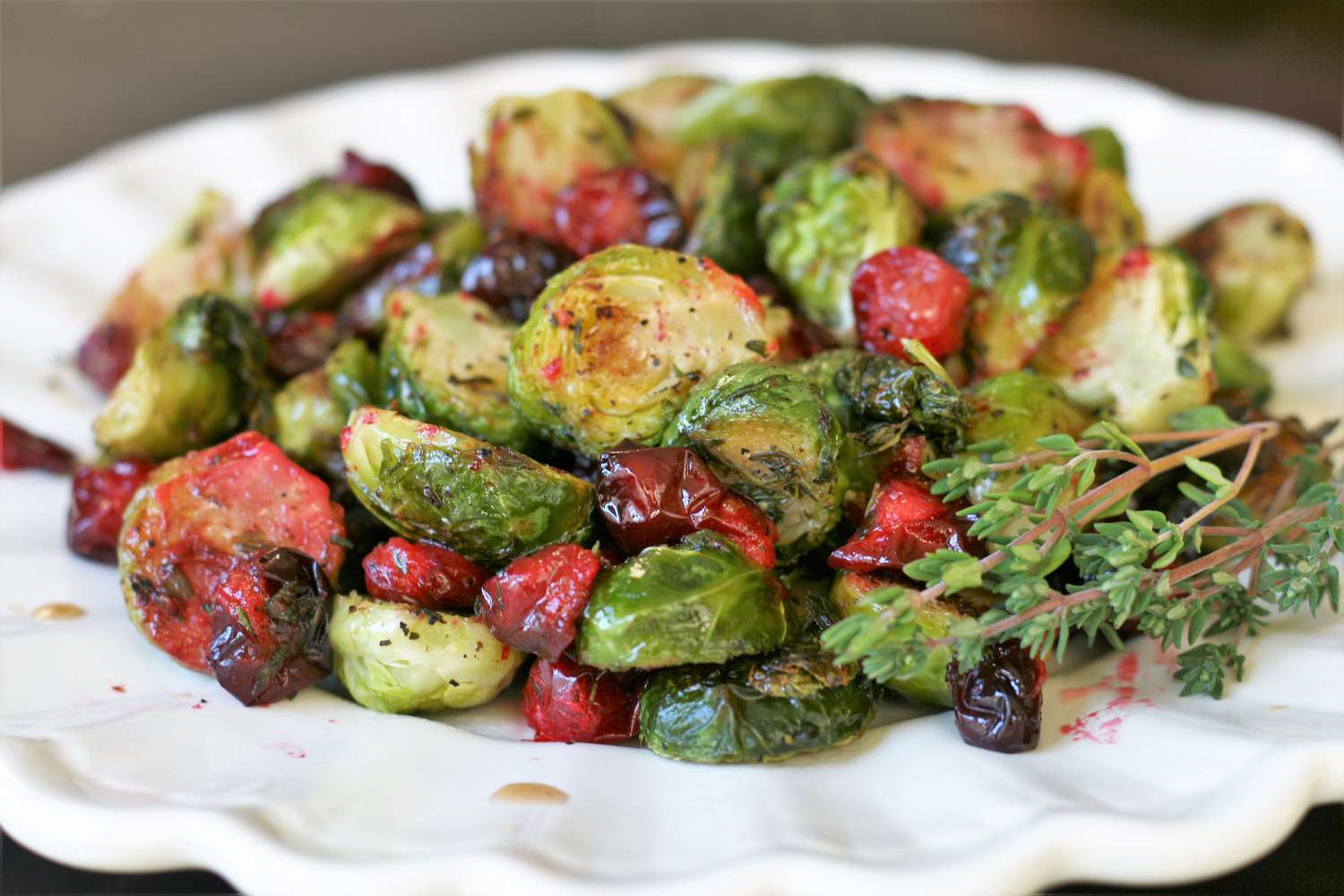 Thyme-Roasted Brussels Sprouts with Fresh Cranberries Recipe