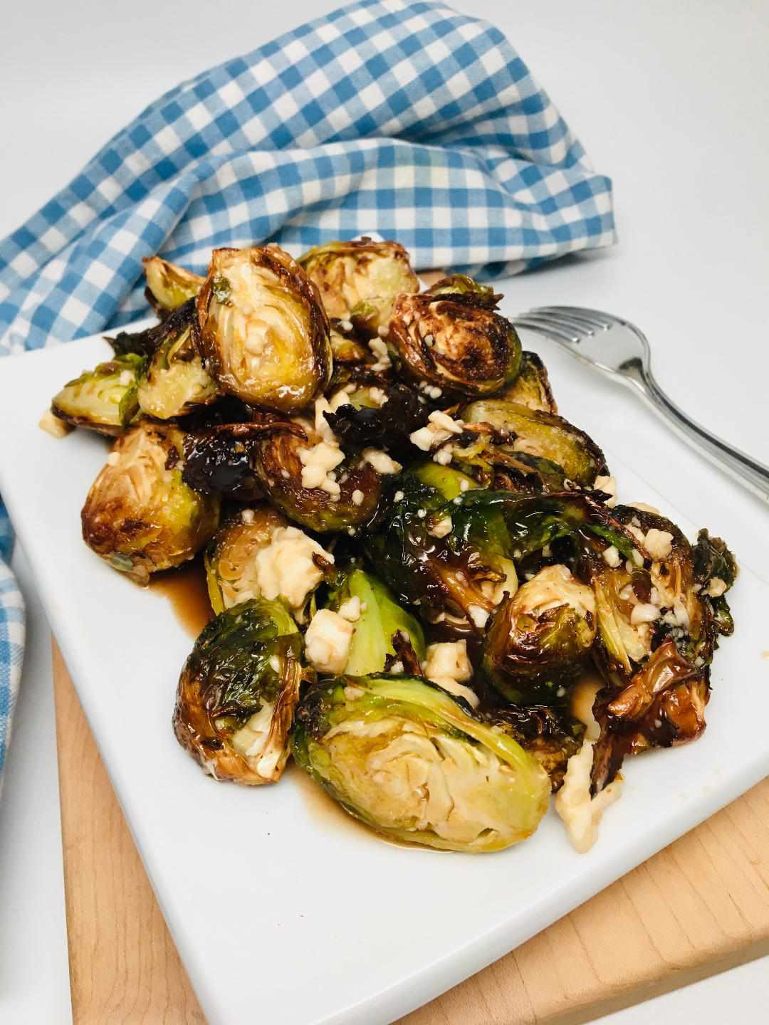 Air-Fried Brussels Sprouts With Balsamic-Honey Glaze and Feta Recipe