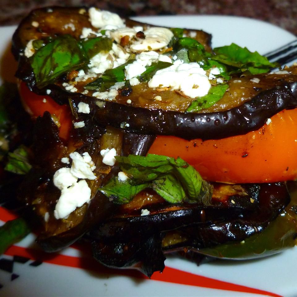 Grilled Eggplant and Peppers with Feta Recipe