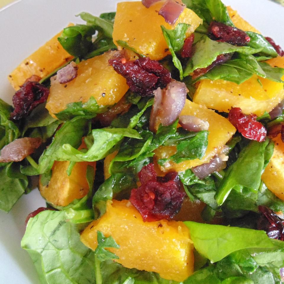 Roasted Butternut Squash with Onions, Spinach, and Cranberries Recipe