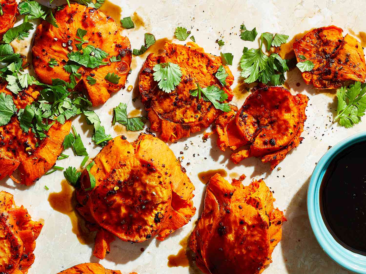 Smashed Sweet Potatoes with Soy-Citrus Glaze Recipe