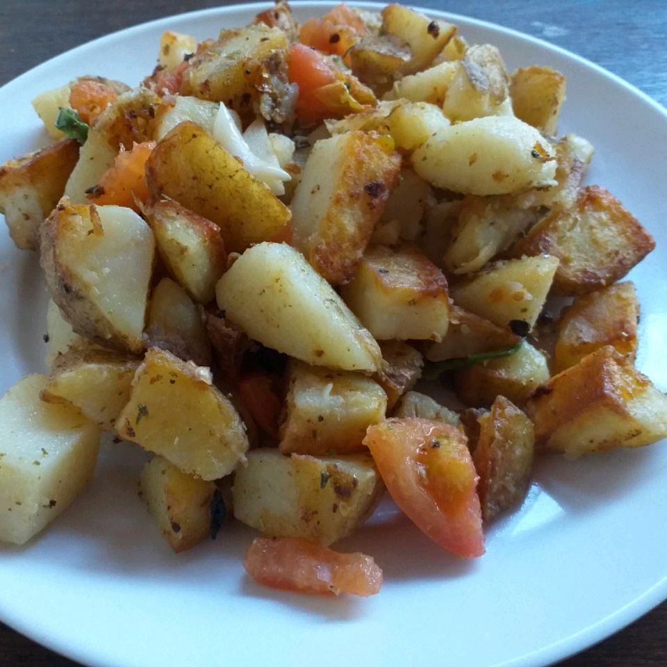 Roasted Potatoes with Tomatoes, Basil, and Garlic Recipe