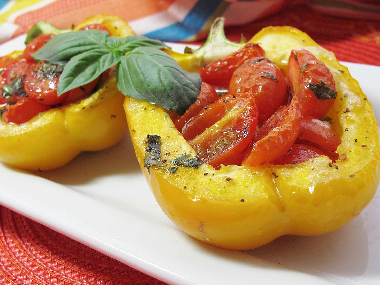 Peppers Roasted with Garlic, Basil, and Tomatoes Recipe