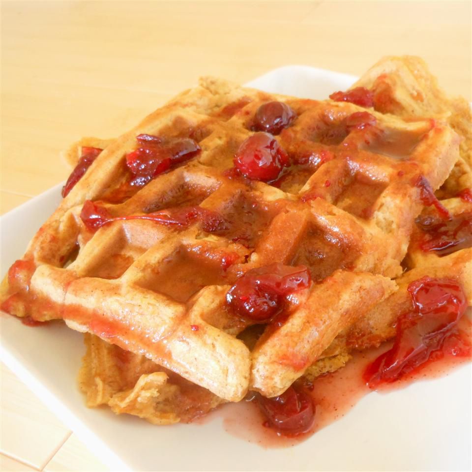 Sweet Potato Waffles with Cranberry Maple Syrup Recipe