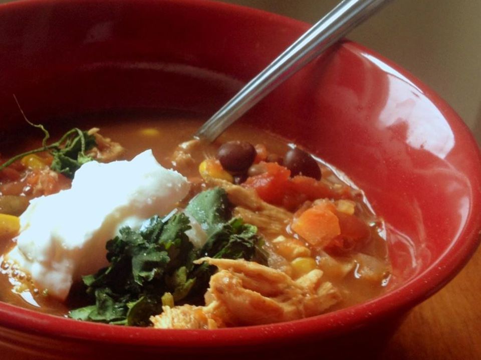 Healthier Slow Cooker Chicken Taco Soup Recipe