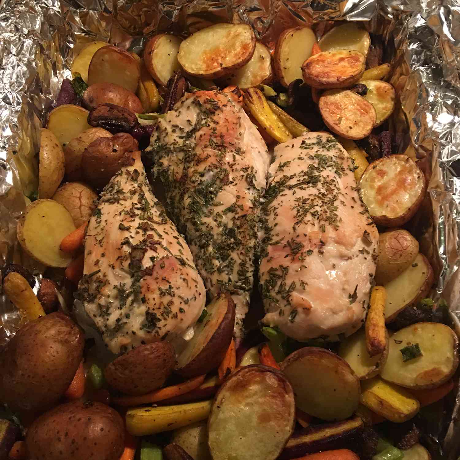 Broiled Chicken Breasts with Herbs, Carrots & Potatoes Recipe