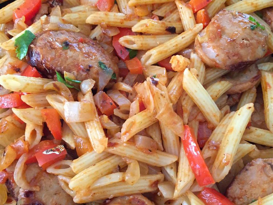 Penne, Peppers, and Chicken-Apple Sausage Saute Recipe