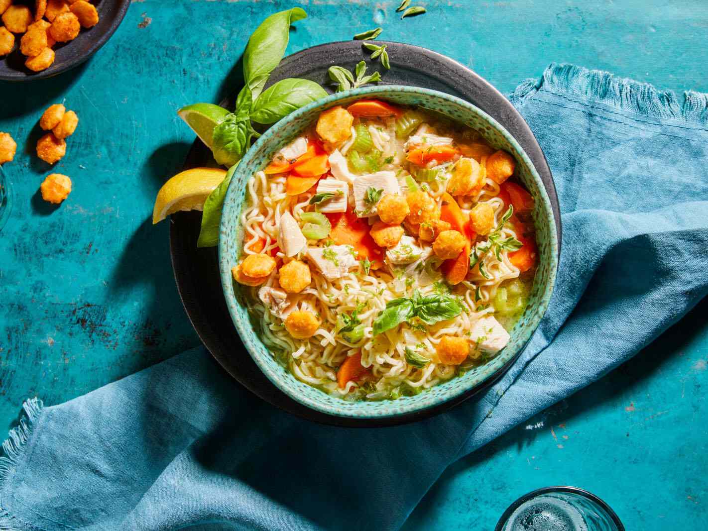 Chicken Ramen Noodle Soup with Honey Sriracha Crackers Recipe