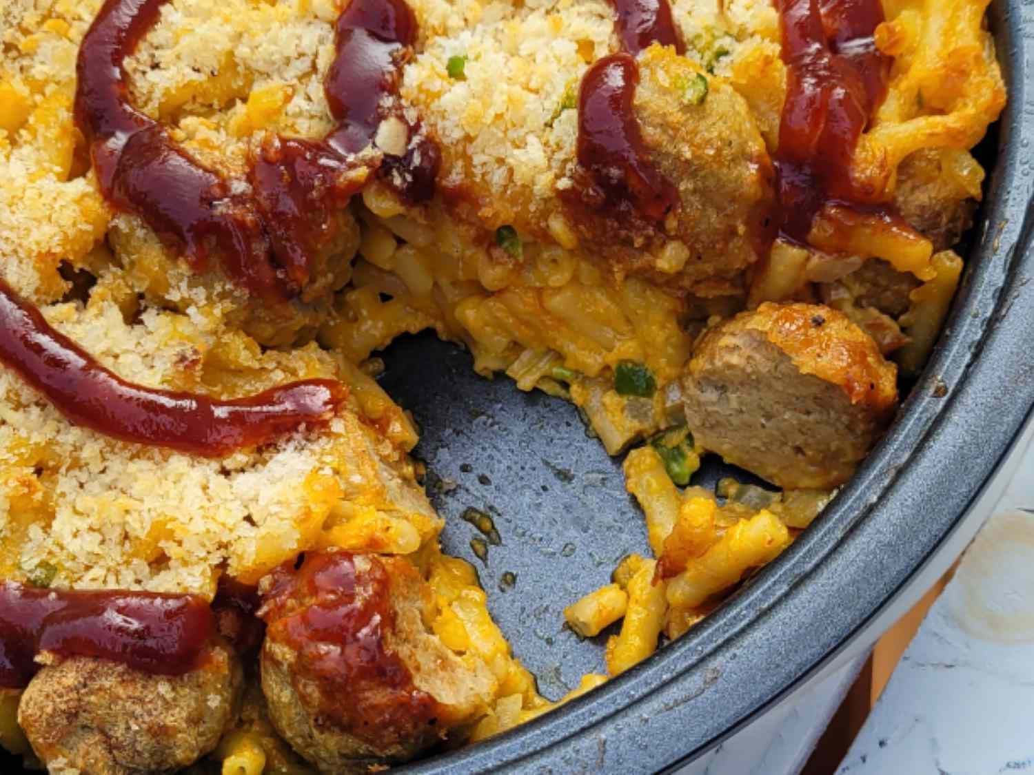 Baked Mac ‘n' Cheese with Chicken Meatballs Recipe