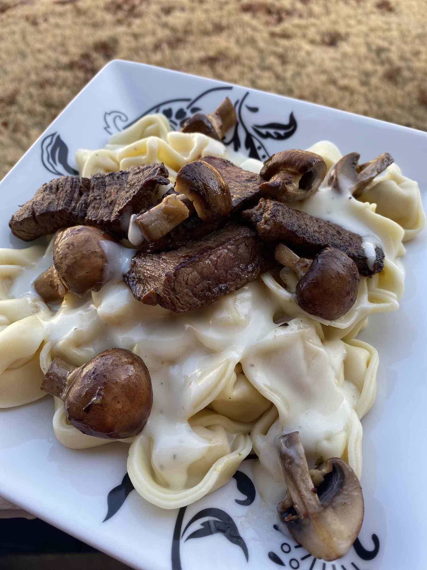 Steak and Mushroom Tortellini Alfredo Recipe