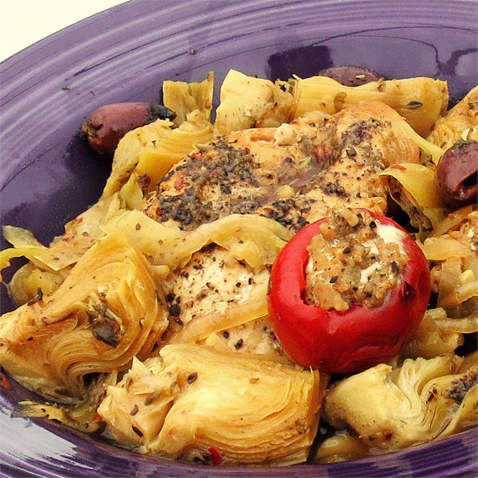 Spicy Mediterranean Chicken with Sausage-Stuffed Cherry Peppers Recipe