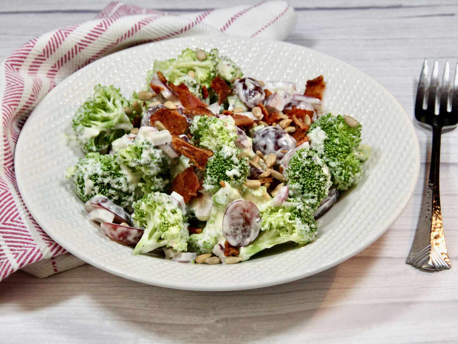 Broccoli Salad with Red Grapes, Bacon, and Sunflower Seeds Recipe