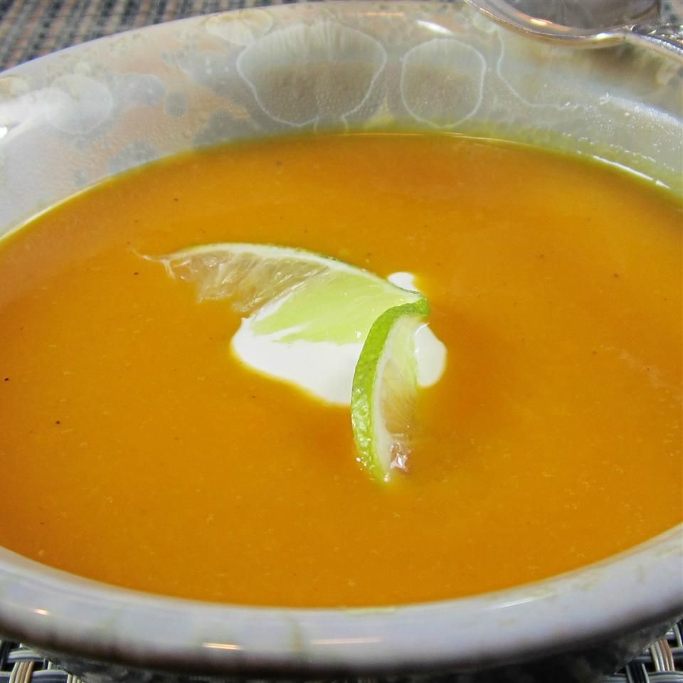 Curried Butternut Squash Soup with Lime Cream Recipe