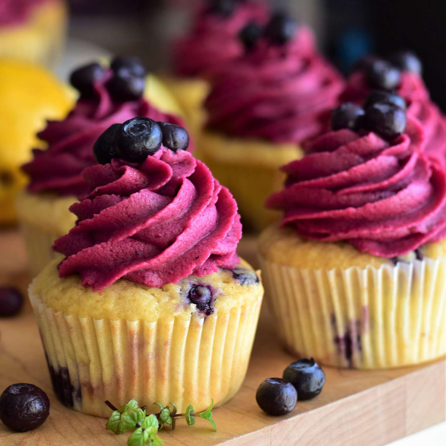 Lemon-Blueberry Cupcakes with Blueberry-Lemon Buttercream Frosting Recipe