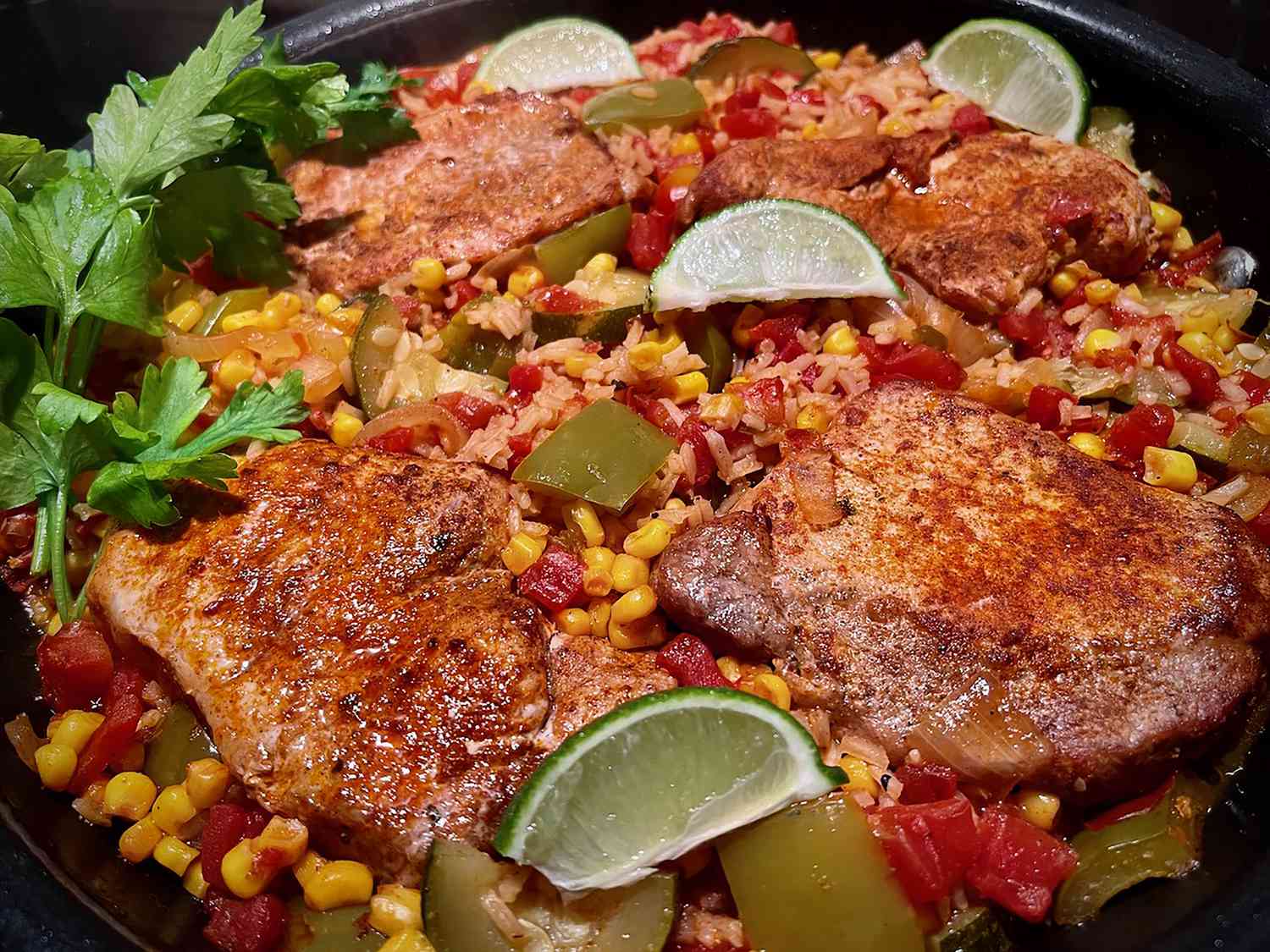 Tex-Mex Pork Chops and Rice Skillet Recipe