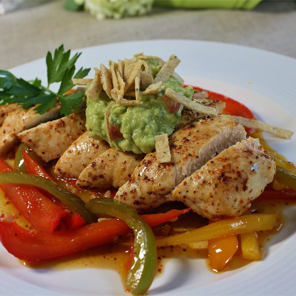 Filet Mignon with Bell Pepper Haystack and Fresh Guacamole Served with Corn Chips Recipe