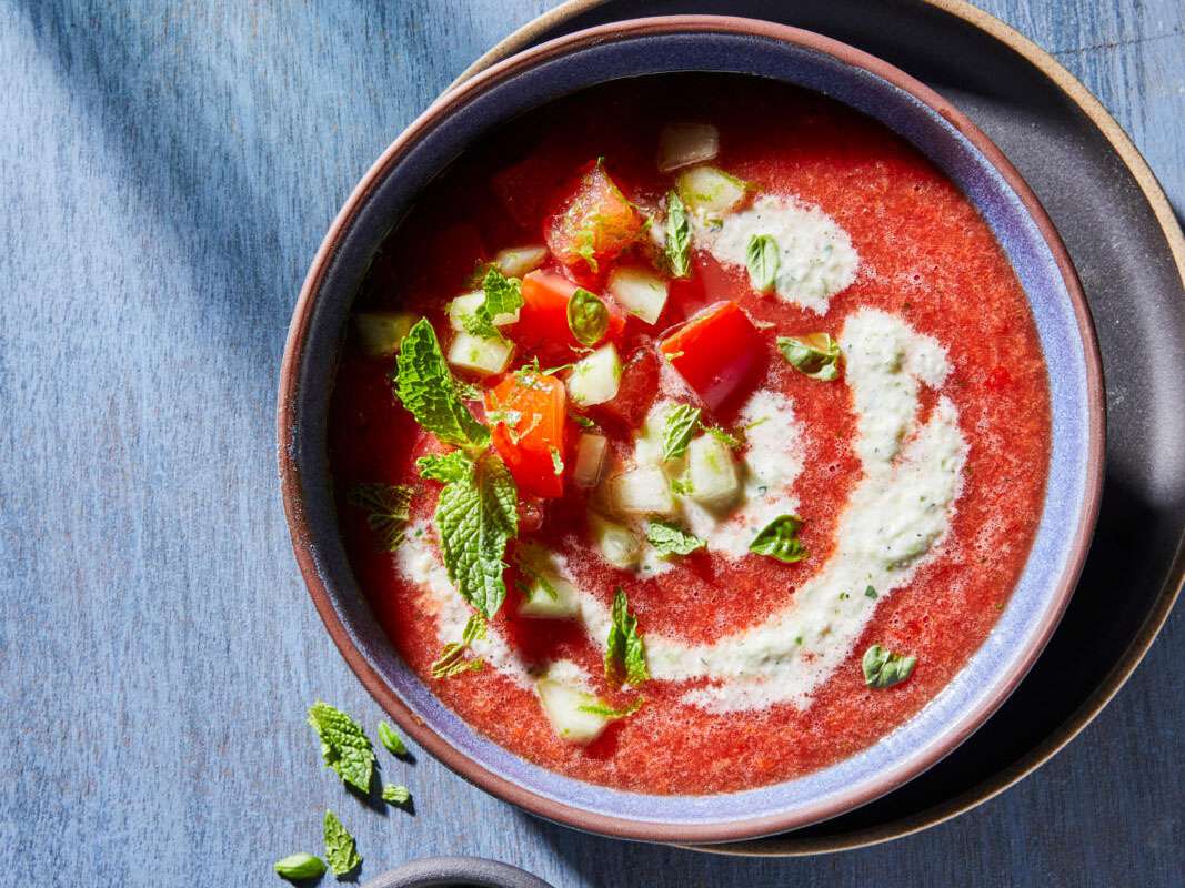 Watermelon Tomato Gazpacho with a Cool Cucumber Swirl Recipe