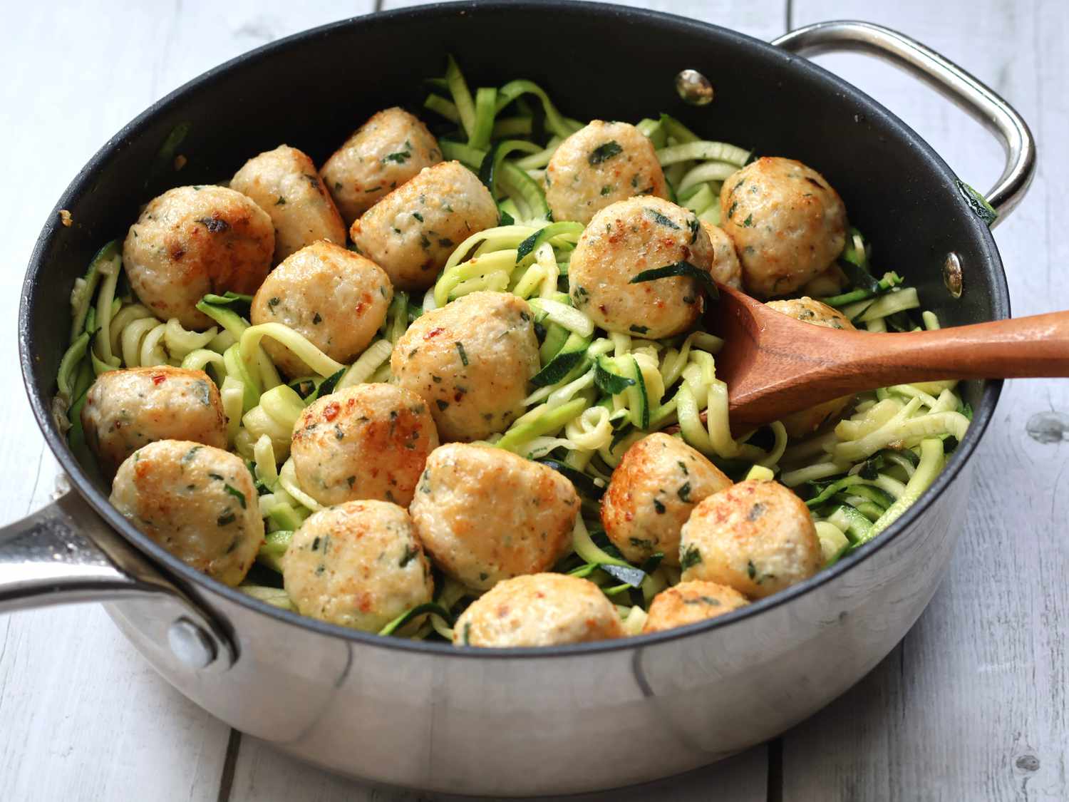 Garlic Butter Zoodles with Chicken Meatballs Recipe