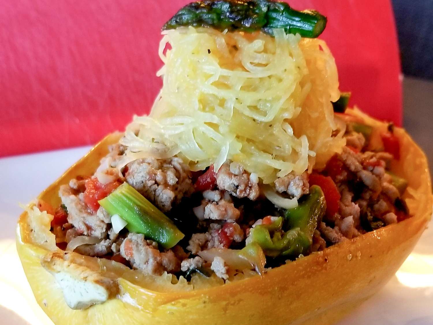 Roasted Spaghetti Squash with Ground Turkey and Vegetables Recipe