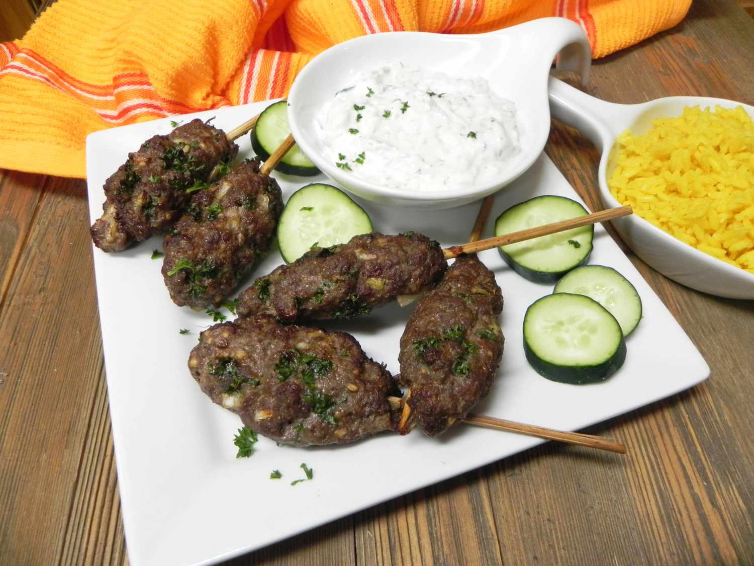 Air Fryer Beef Kofta Kabobs with Tzatziki Recipe