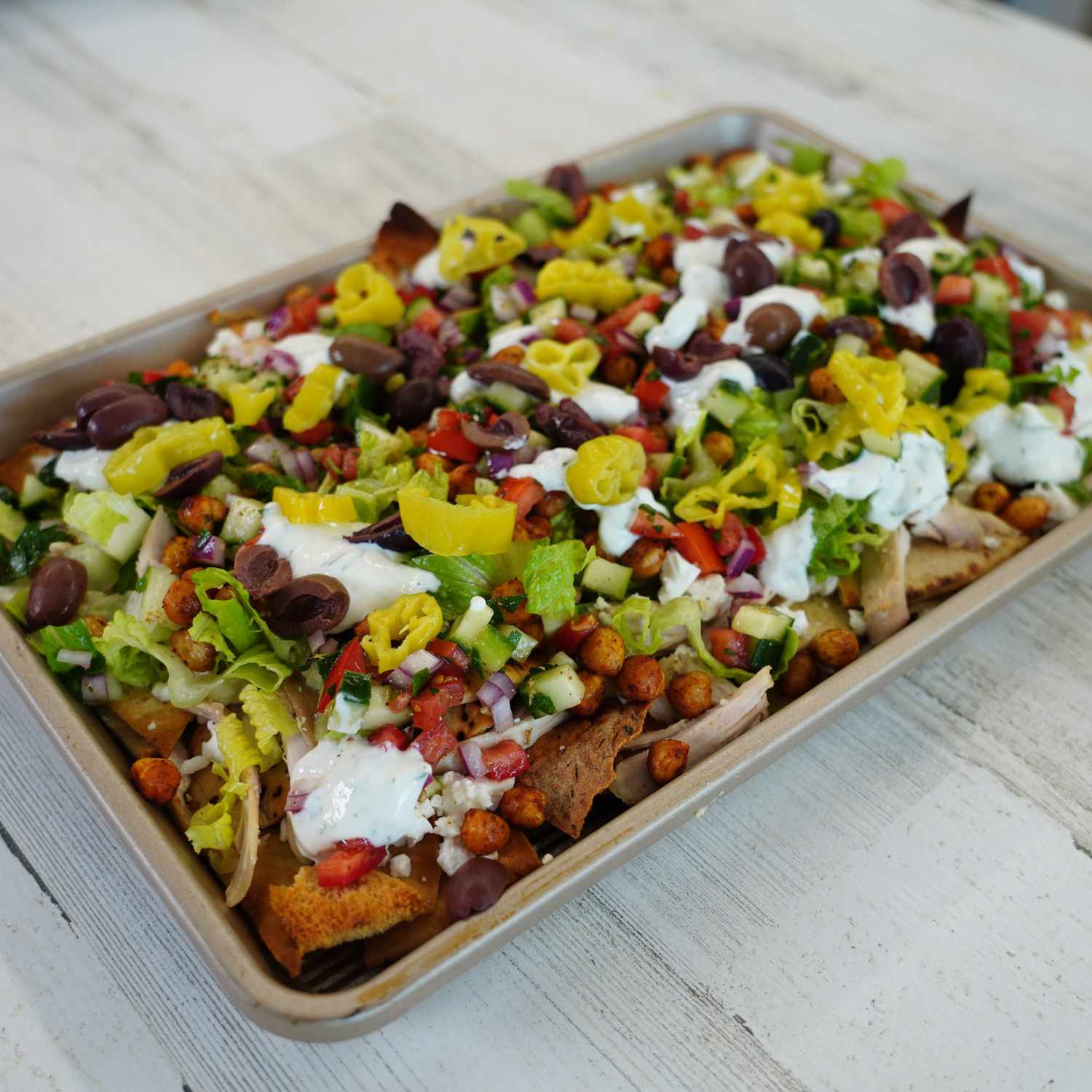 Sheet Pan Greek Salad Nachos Recipe