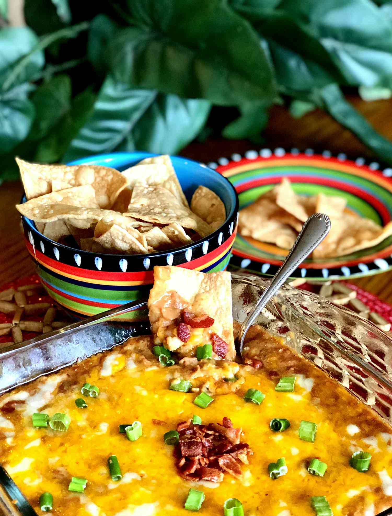 Hot Bean and Bacon Dip with Air Fryer Tortilla Chips Recipe