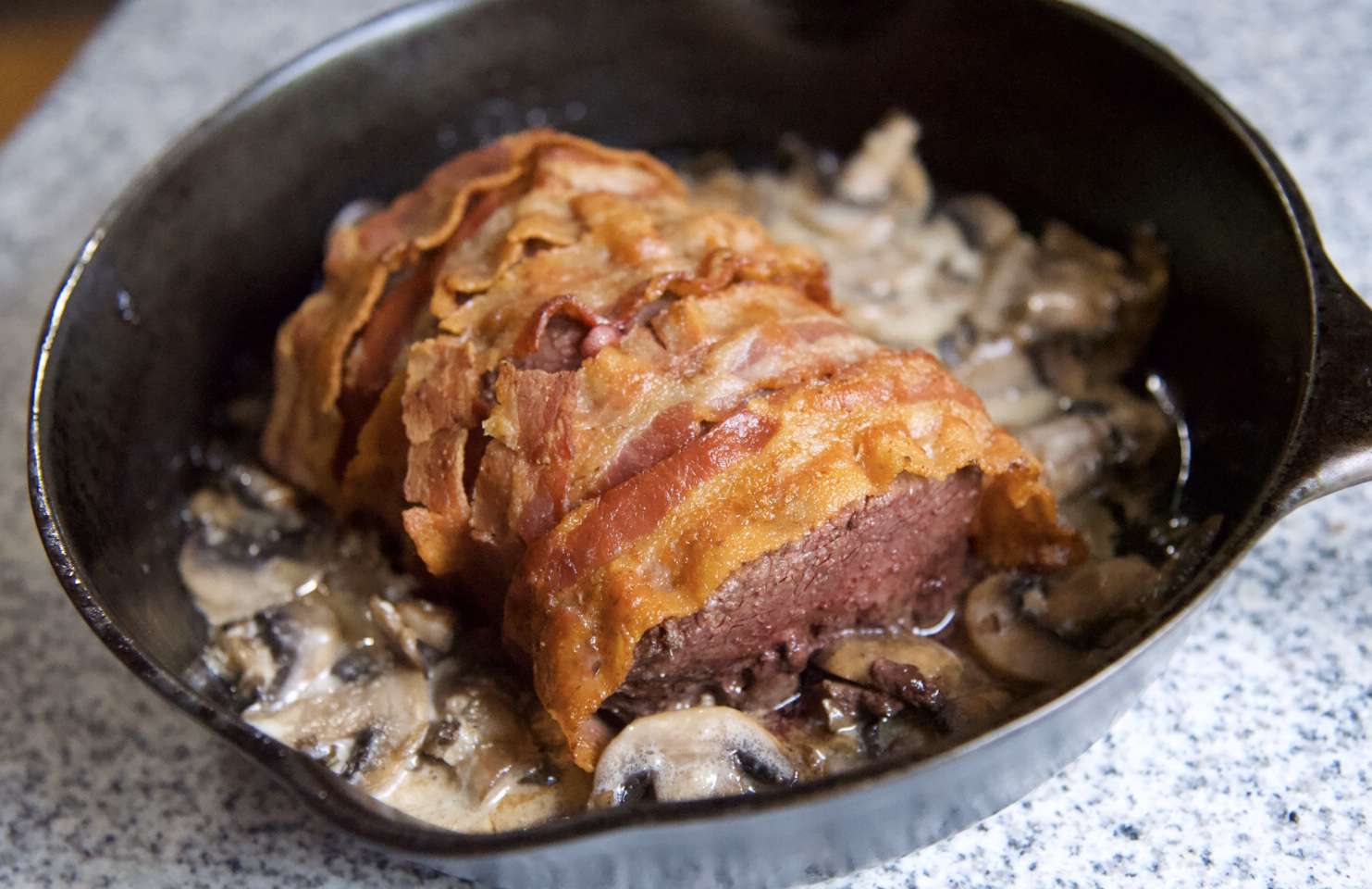 Bacon-Wrapped Venison Tenderloin with Garlic Cream Sauce Recipe