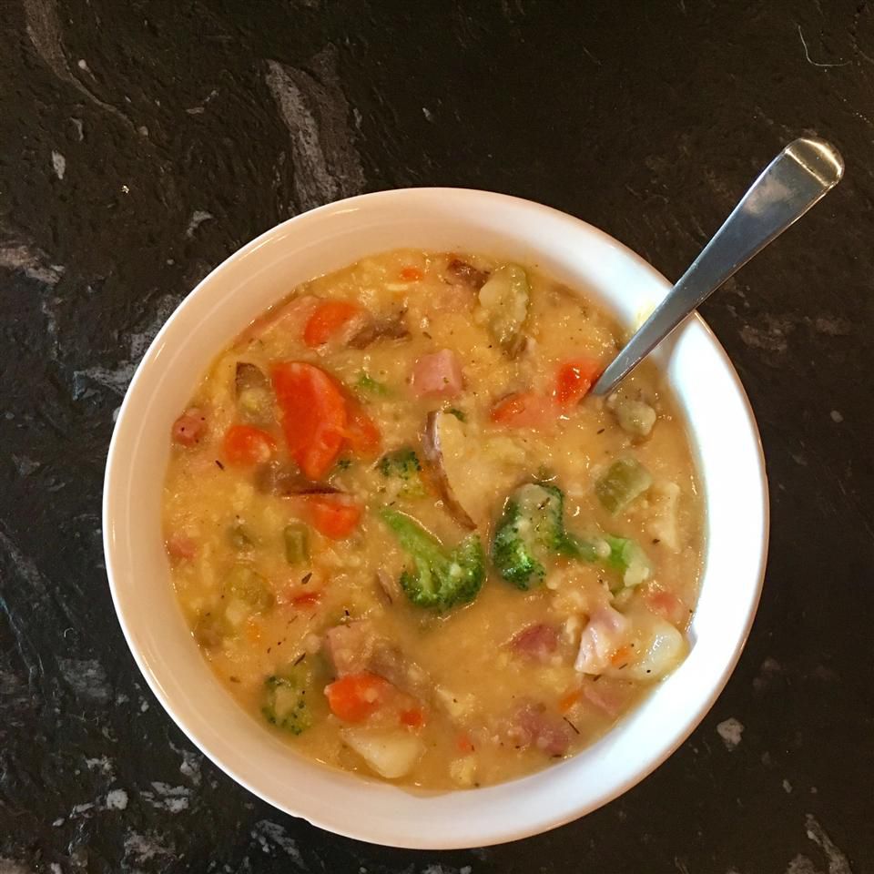 Potato, Ham, Broccoli and Cheese Soup with Baby Dumplings Recipe